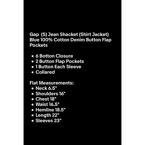 GAP 100% Cotton Blue Jean Buttoned Denim Shirt (36" W x 22" L) Pockets Size S - Picture 4 of 8